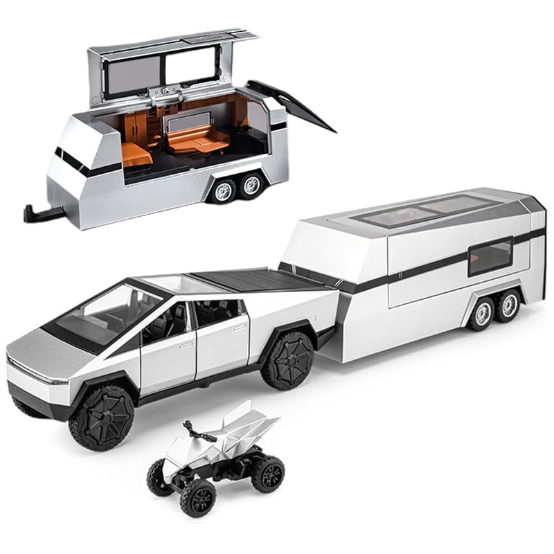1/32 Pickup Truck And Trailer Toys With Light And Pull Back, Alloy Diecast