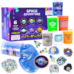 Finoclay Slime Kit For Girls Boys, 6 Galaxy Stretchy None Sticky Slime Educational Toys With Space Slime Charms &Galactic Add Ins,Neon Glow Metallic Slimes, Party Bag Fillers For Kids Sensory Putty