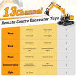 Rc Excavator Toys For Boys Age 3, 4, 5, 6, 7, 8, 9, 10+ Years Old, 13Ch Excavable Remote Control Construction Toys With Alloy Shovel/Lights/Sounds, Ideal Christmas Birthday Gifts For Kids