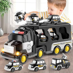 5 In 1 Police Trucks Cars Toys For Toddlers 3-5, Boy Toddler Car Truck Toys With Light Sound, Birthday Gifts Toys For 3 4 5 6 Year Old Boy, Transport Carrier Truck For Toddlers 3-5 Years