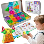 Mini Magnetic Tiles, 40Pcs Building Blocks Travel Set Magnetic Toys For Kids Ages 4-8 With Iron Case, Montessori Educational Toddler Puzzle Creativity Birthday Gift For Boys & Girls
