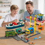 City Wharf Building Set With Crane - Includes Ship Train Truck, 4 Containers With Cargo Harbor Building Blocks | Large Construction Toy For For Adults Teens Kids Girls Boys 6-14+?1373Pcs?