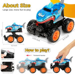 2 Pack Exploding Monster Truck Toy With Interchangeable Dinosaur & Shark Bodies, Friction-Powered Light-Up Cars With Sounds, Birthday Gift For Boys Ages 4-7, Easter Basket Stuffer, Kids Car Toys