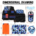 2Pack Kids Tactical Vest Kit For Nerf Guns N-Strike Elite Series For Boys Girls, With 60 Refill Darts, Dart Pouch, Tactical Mask, Reload Clips, Protective Glasses (Blue+Green)