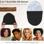 HATOHA Satin Bonnet for Men, Adjustable Buckle Sleep Cap, Curly Hair Black