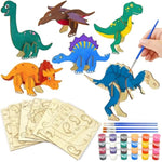 Dinosaur Wooden Painting Kit for Kids Ages 4-8, Includes Paints and Brushes