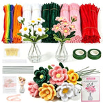 DIY Flower Bouquet Kit with 2 Glass Vases, 600 Pcs Pipe Cleaners, 13 Colors