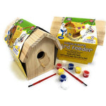 Paint-A-Barn Wooden Birdhouse and Bird Feeder Gift Set Bundle, 2 Pack, Includes Paints and Brushes