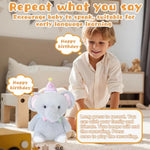 Happy Birthday Interactive Elephant, Musical Birthday Stuffed Animal Recording Mimicking Toy, Clapping Activates Singing Dancing Shaking, Cute Elephant Plush Gifts For Kids Girls Boys