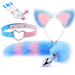 Cat/Wolf/Fox Tail Anal Plug Set with Choker and Nipple Clamps - Plush Tail Cosplay Costume