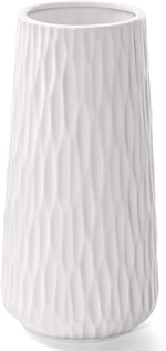 White Ceramic Vase for Home Decor, 8 Inch Vase for Flowers, Modern Art Texture Vase for Decor Centerpieces Entryway Shelf Living Room Table Decor