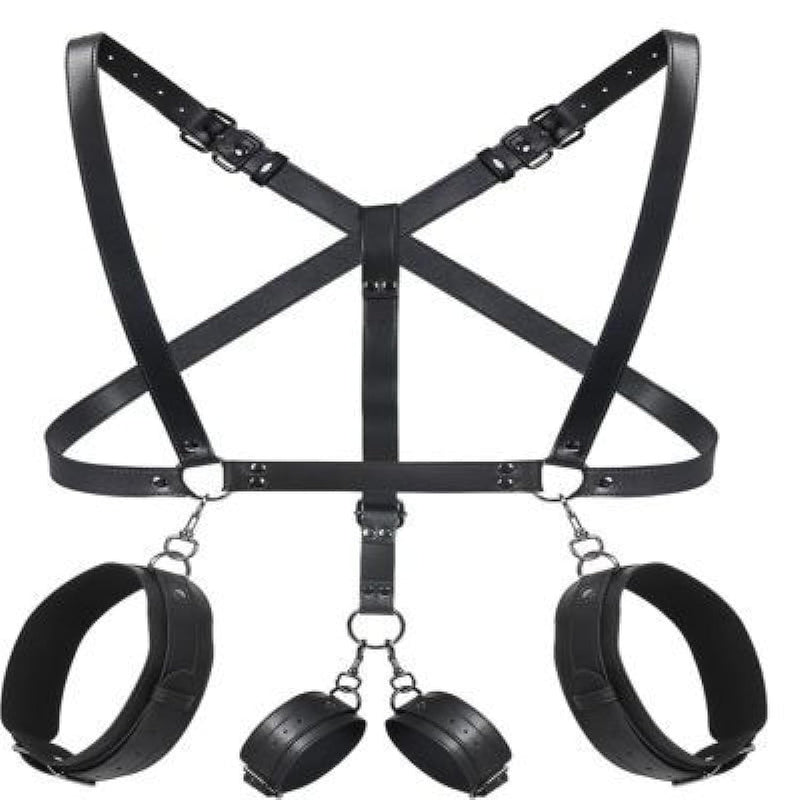Bdsm Sex Bondage Sets Sexy Chest Harness Belt Adjustable Black Punk Shoulder Belt With Handcuffs Thigh Cuffs M Split-Leg Straps Body Bondage Kit Adult Sex Toys Sm Sex Games For Couples Women Bed