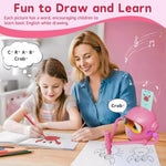Kids Drawing Robot Kit with 100 Word Cards, 12 Color Pens & Voice Interactive Learning