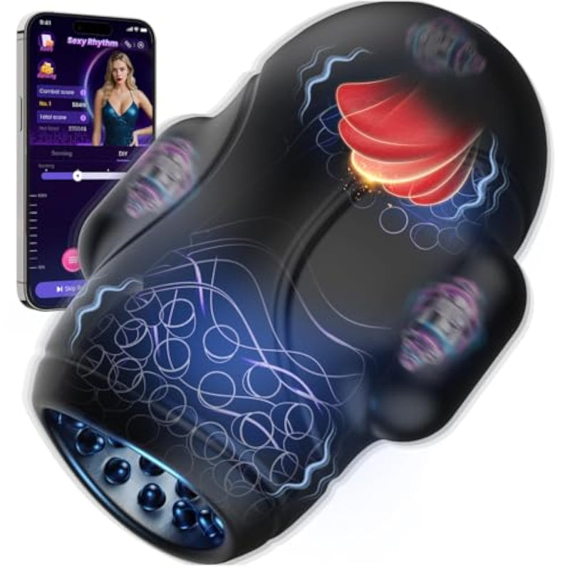 Male Maturbator Sex Toys For Men Glans Trainer - Male Sex Toy With 10 Licking Vibrating Blowjob & 3 Motors Stroker & Global Social App For 360° Pocket Pussy Sleeve Wrap, Adult Sex Toy For Men