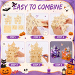 6 Set Wooden Castle House Craft Kits for Halloween DIY