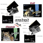 Rainbow Scratch Art Kit for Adults with 4 Tools, Cheetah & Wolf, 16 x 11 Inch