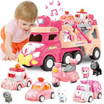 9 In 1 Carrier Truck Cars Toys - Pink Princess Girl Car With Light And Sound - Toddler Toys Age 1-4