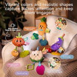 Tumama Hanging Vegetable Plush Toy Set, 4 Different Vegetable Crib Stroller Toys, Early Baby Cognitive Sensory Rattle Hanging Toy With Teether. Suitable For Babies 0, 3, 6, 9, 12 Months