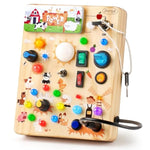 Wooden Busy Board With Led Light, Montessori Toddler Toys, Wooden Sensory Board, Toddlers Activity Travel Toys For Boy & Girl Birthday Gift (Farm Theme)