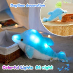 18'' Light Up Dolphin Stuffed Animal Night Light Colorful Glowing Dolphin Soft Led Plush Toys Gift For Kids On Valentines Christmas Birthday Festivals, Blue