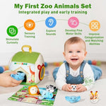 Baby Toys 6-12 Months, Soft Zoo Toy With 5 Stuffed Animal, Map Pad, Rattle, Crinkle Paper, Squeaker, Mirror, Sensory Montessori Toys For Babies, Infant Toy For Christmas Birthday Gift, 7-Piece