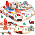 121Pcs Wooden Train Set With Storage Bag - Busy Port City Wooden Train Track Set Toy For Kids Ages 3+, Compatible With Major Brands, Great Birthday Railway Playset Gift For Boys & Girls