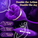 Vibrator Dildo Adult Sex Toys, 3 In 1 Rose Toy Dildos With 10 Tongue Licking Mode & 10 Thrust Vibration Mode, Vibrators Adult Toy For Women For G Spot Clitoral And Anal Stimulation