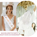 Bride To Be Sash + Bride Veil + Rose Gold Crown Set Bachelorette Party Decorations Favors Bridal Shower Gifts