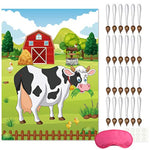 Pin The Tail On The Cow Birthday Party Game With 24 Pcs Tails For Decorations, Kids Birthday Party Decorations