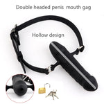 Silicone Gag Hollow Penis Open Mouth Gag Double-Ended Realistic Dildo Mouth Plug With Lock Oral Sex Bdsm Bondage Restraints Adult Sex Toy