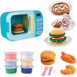 Microwave Kitchen Play Set With Light Sound For Kids With Pretend Fake Food And 6 Color Diy Play-Dough Clay Great For Toddlers 3 And Older Grils And Boys (Blue)