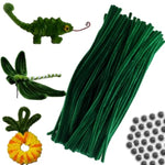 100Pcs Green Chenille Stems Pipe Cleaners for DIY Art and Crafts with Googly Eyes, 12inch x 6mm