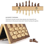 15'' Magnetic Wooden Chess & Checkers Game Set -2 Extra Queens -24 Cherkers Pieces - Chessmen Storage Slots, Beginner Chess Set For Kids And Adults, Classic 2 In 1 Board Games