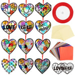 48 Sets Heart Suncatcher Craft Kit, DIY Valentine Window Art Activity for Kids