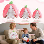 Easter Bunny Stuffed Animal, Carrot And Strawberry Bunny Plush Turn Into Rabbit Fruit Doll, Plushies Funny Bunny Toy For Baby (Strawberry Rabbit, 10Inch)