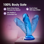 Blush Adult Sex Toys - B Yours, Sweet N Small Realistic 4.5 Inch Short Dildo - 1.25 Inch Wide Strap On Ready Suction Cup - Body Safe, Non Porous Soft - Pegging, Anal - Women Men Couples - Clear Blue