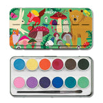 Watercolor Paint Set with 12 Vibrant Colors and Paint Brush, Portable Tin Storage
