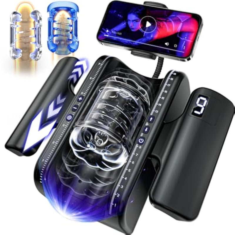 Male Masturbator Sex Toys For Men - Pocket Pussy Adult Toys With 7.8In Adjustable Thrusting Length & 9 Speeds, Lcd Male Sex Toy Hands Free Masturbators With 2 Sleeves & Phone Stand Male Stroker