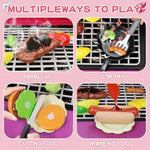 Kids Play Kitchen Toys, Kids Bbq Grill Kitchen Playset With Smoke, Sound & Light, Pink Play Food Toys Cooking Set, 2-Layer Barbecue Outdoor Play Grill Toy Gift For Toddler Girls 3-5, Pink