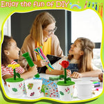 25 Set Paintable Flower Pot Craft Kit with Pens, Stickers & Artificial Grass