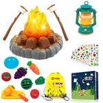 Camping Toys Play Set, Pretend Campfire, Play Food For Kids With Oil Lantern, Pretend Fruits Vegetables Cutting, S'Mores, Indoor Outdoor Toys For Toddler