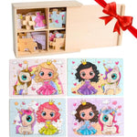 4-In-1 Princess Jigsaw Puzzles For Kids, Wood Puzzles For Kids Ages 3-5 48 Piece Wooden Puzzles For Toddlers 3-5, Wooden Puzzles For Toddlers, Essential Skills Gift For Girls Princesses