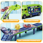 Truck Car Toys For 3, 4, 5, 6, 7, 8 Years Old Kids, Carrier Truck Race Track Toys, Foldable Transport Car Toys With 2 Foldable Race Tracks, 6 Metal Cars, Birthday Gifts For Toddler Boys Girls