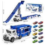 Transport Truck Toys For 3 4 5 6 7 Years Old Boys,Toys Cars Track Set Transporter Trucks With 12 Die-Cast Car Toys 2 Race Catapults Dual-Track Model,Toddler Car Toy Set For Kids Boys Girls