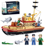 Fishing Boat Building Toy With Shark, Fishing Ship Building Kit With 3 Fisherman Minifigures, Birthday Valentine'S Day Gifts For Adults Kids, Compatible With Lego Boat, 592 Pcs