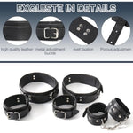 Bdsm Bondage Wrist Thigh Cuffs And Ankle Sex Restraints Set, Sex Toys For Women With Adjustable Leg Straps Handcuffs, Leather 3 In 1 Kit For Couple Beginner Sm Game Play (Black)