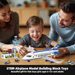 City Passenger Airplane Building Set, 886 Pcs Stem 6 In 1 Airport Passenger Plane Building Block Toy With Terminal, Shuttle Bus,Luggage Cart,Christmas Birthday Gifts For Boys Girls Ages 6-12+