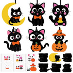 24 Sets DIY Cat Halloween Craft Kits with Self-Adhesive Stickers and Ribbons