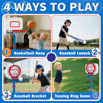 Toddler Basketball Hoop & Baseball Toy Set - Sturdy Adjustable Basketball Stand With Ball Launcher - Multi-Sport Backyard Toy For Boys & Girls Ages 1 2 3 - Includes Basketballs & Baseballs