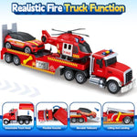 Extra Large Fire Truck Toys For Boys Girls With Racing Car And Helicopter, Lights, Sounds, Semi Truck Vehicle Toy For Toddlers 3 4 5 6 7, Christmas Birthday Gift